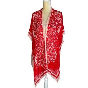 NWT New Directions ND Kimono Wrap Swim Coverup Red White‎ Floral Paisley OS